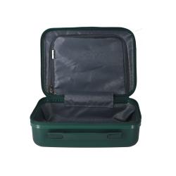 Grüne Hartschalenreisetasche mit strukturiertem Design. Kompakt und mit einem Griff.