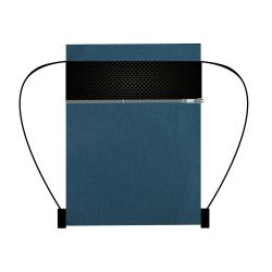 Rucksack in blau mit schwarzem Netz oben. Reißverschluss an der Oberseite. Zwei schwarze Träger.