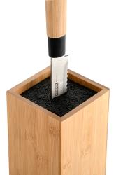Rechteckiger Behälter aus Bambus. Oberseite schwarz, untere Hälfte naturfarben. Glatte Oberfläche, schlichtes Design.