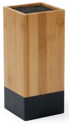 Rechteckiger Behälter aus Bambus. Oberseite schwarz, untere Hälfte naturfarben. Glatte Oberfläche, schlichtes Design.