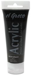 Schwarze Acrylfarbe in einer Tube. Marke: el Greco. Inhalt: 28324 Schwarz. Mehrsprachige Beschriftung.