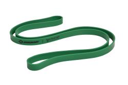 grüne Widerstandsbänder, flach und elastisch. Beschriftung mit 'Super Band Light', Gewicht 12-20 kg.
