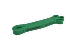 grüne Widerstandsbänder, flach und elastisch. Beschriftung mit 'Super Band Light', Gewicht 12-20 kg.