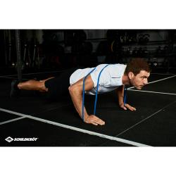 Blauer Widerstandsband für Fitness. Mittelstarker Widerstand, geeignet für Übungen.