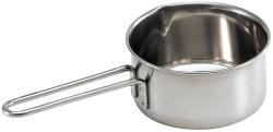 Edelstahl-Messbecher mit einem langen Griff. Rundes Design, offen oben.