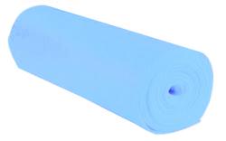 Rolle aus blauem Material. Sieht aus wie Schaumstoff oder eine Matte.