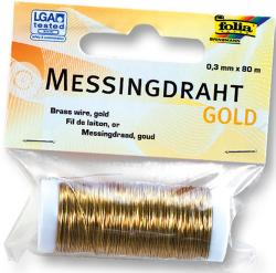 Messingdraht in Goldfarbe. Rolle mit 80 Metern Länge und 0,3 mm Durchmesser.