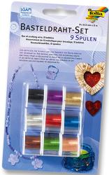 Set mit 9 Spulen Basteldraht in verschiedenen Farben. Jede Spule enthält 2 Meter Draht.
