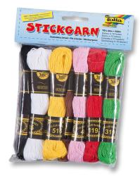 Packung mit Stickgarn in verschiedenen Farben. Enthält zehn Spulen mit jeweils 40 Metern Faden.