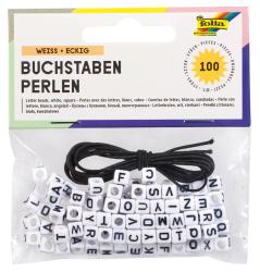 Weiße Buchstabenperlen in quadratischer Form. Enthält 100 Stück und eine Schnur.