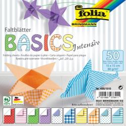 Faltblätter für Origami in verschiedenen Farben. 50 Blatt, 15 x 15 cm.
