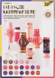 Cover für indische Naturpapiere. Bunte Papierlaternen in verschiedenen Formen und Farben. Farbige Muster und Texturen. Enthält eine Übersicht von 20 verschiedenen Papiersorten.