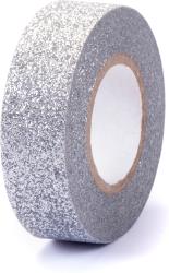 silberne Glitzerklebebandrolle. Oberfläche glitzernd, rund, mit innerem Pappkern.