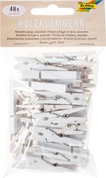 Packung mit 48 weißen Holzklammern. Klammern sind assortiert und in einer transparenten Verpackung.
