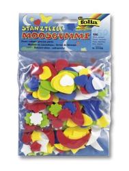 Tüte mit bunten Moosgummi-Stanzteilen in verschiedenen Formen. Enthält Herzen, Blumen und Sterne.