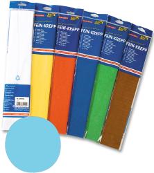 Sechs Packungen Krepppapier in verschiedenen Farben. Farben: Weiß, Gelb, Orange, Blau, Grün, Braun.