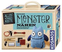 Bastelbox zum Nähen von Monstern. Enthält Materialien für kreative Nähprojekte.