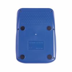 Taschenrechner in blau mit großen Tasten. Display zeigt die Zahlen 12345678. Funktionen für Grundrechenarten und Speicher.