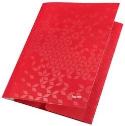 Roter Ordner mit geometrischem Muster. Gummibandverschluss auf der Seite.