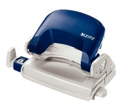 Locher in blau und weiß. Ergonomisches Design mit Hebelmechanismus.