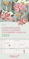 GreenLine - Floral 2025 Familienplaner, 22x45cm, Familienkalender mit effizienter Monatsaufteilung in 5 Spalten, für Familienorganisation, Schulferien und Stundenpläne, mit Spiralbindung