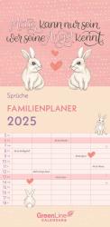 GreenLine - Sprüche 2025 Familienplaner, 22x45cm, Familienkalender mit effizienter Monatsaufteilung in 5 Spalten, für Familienorganisation, Schulferien und Stundenpläne, mit Spiralbindung