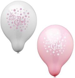 Packung mit 12 Luftballons in pink und weiß. Auf den Ballons steht 'It's a Girl'.