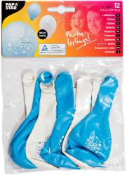 Packung mit 12 Luftballons in Blau und Weiß. Auf den Ballons steht 'It's a Boy'. Geeignet für Helium.