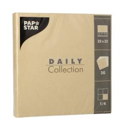 Beige Papierservietten in quadratischer Form. Packung enthält 20 Stück.