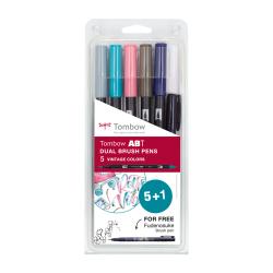 TOMBOW ABT Dual Brush Pen Vintage Colors 5er Set + 1 Fudenosuke Brush Pen