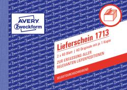 Lieferschein in gelb und rot. Enthält Felder für Absender, Empfänger, Ort und Datum. 40 Blatt, selbstdurchschreibend.