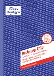 Rechnungsvorlage von Avery Zweckform. Enthält Felder für Absender, Empfänger und Rechnungsdetails.