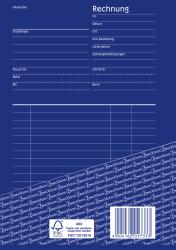 Rechnungsvorlage in Blau. Enthält Felder für Absender, Empfänger und Rechnungsdetails.