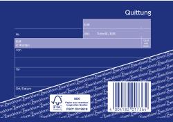 Quittungsblock mit blauen Seiten. Enthält Platz für Beträge, Datum und Unterschrift.