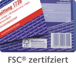 Quittungsblock mit blauer und roter Gestaltung. Enthält mehrere Originale und Kopien für Zahlungsbestätigungen.