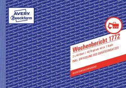 Wochenbericht Formular von Avery Zweckform. Enthält Tabellen für Arbeitszeiterfassung und Materialverbrauch.