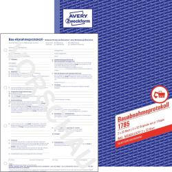 Bau-Abnahmeprotokoll in blauem Design. Enthält Felder für Angaben zur Abnahme einer Werkleistung.
