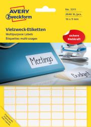 Packung mit vielseitigen Etiketten. Etiketten in weiß mit schwarzer Schrift für Meetings und Budget.