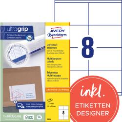 Packung mit Universal-Etiketten in gelber und blauer Gestaltung. Enthält 800 Etiketten in der Größe 105 x 70 mm.