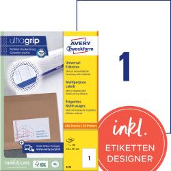 Packung mit Universal-Etiketten von Avery. Geeignet für Versand und mit starker Klebkraft.