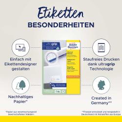 Packung mit Universal-Etiketten von Avery. Enthält 100 Etiketten in einem Raster von 12.