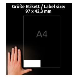 Packung mit Universal-Etiketten von Avery. Enthält 100 Etiketten in einem Raster von 12.