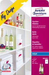 Produktverpackung für Flaschenetiketten. Enthält verschiedene Etiketten für Geschenke. Kältebeständig und abwaschbar. Maße: 90 x 120 mm.