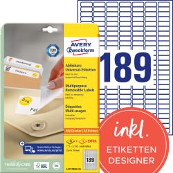 Packung mit ablösbaren Universal-Etiketten. Ideal für temporäre Beschriftungen.