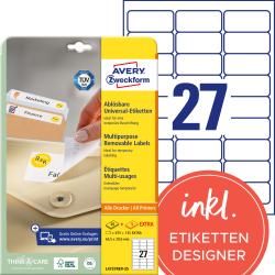 AVERY Zweckform Univ. Etiketten 30 Bl. wiederablösbar L4737REV-25 6,4 x 2,9 cm weiß