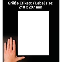 Verpackung für wetterfeste Etiketten. Enthält Hinweise zu Verwendung und Eigenschaften.