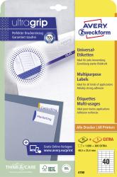 Verpackung für Universal-Etiketten von Avery. Enthält Etiketten für verschiedene Anwendungen, stark haftend.