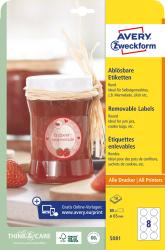Runde, ablösbare Etiketten für Marmelade. Verpackung zeigt ein Glas mit Erdbeermarmelade.