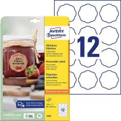 Packung mit ablösbaren Etiketten in Blumenform. Geeignet für Marmelade-Gläser und andere Behälter.