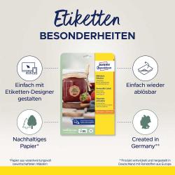 Packung mit ablösbaren Etiketten in Blumenform. Geeignet für Marmelade-Gläser und andere Behälter.